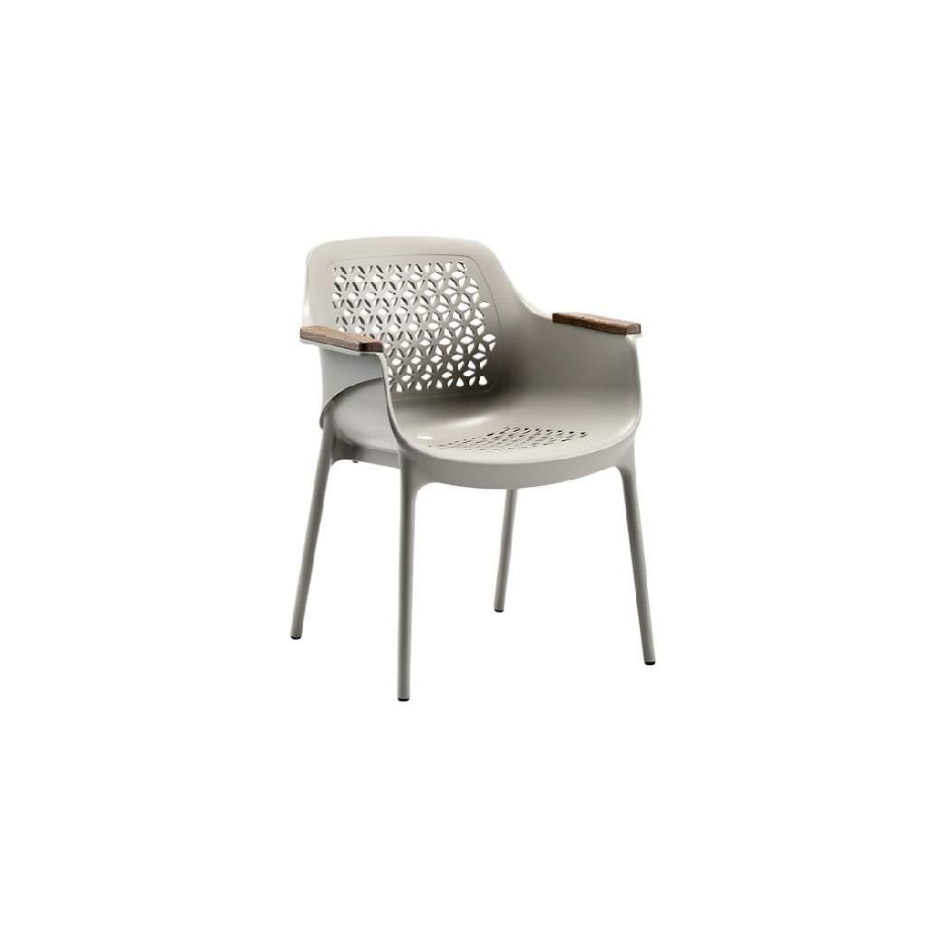 Modern Ergonomic Plastic Chair with Wooden Armrests and Mesh Design